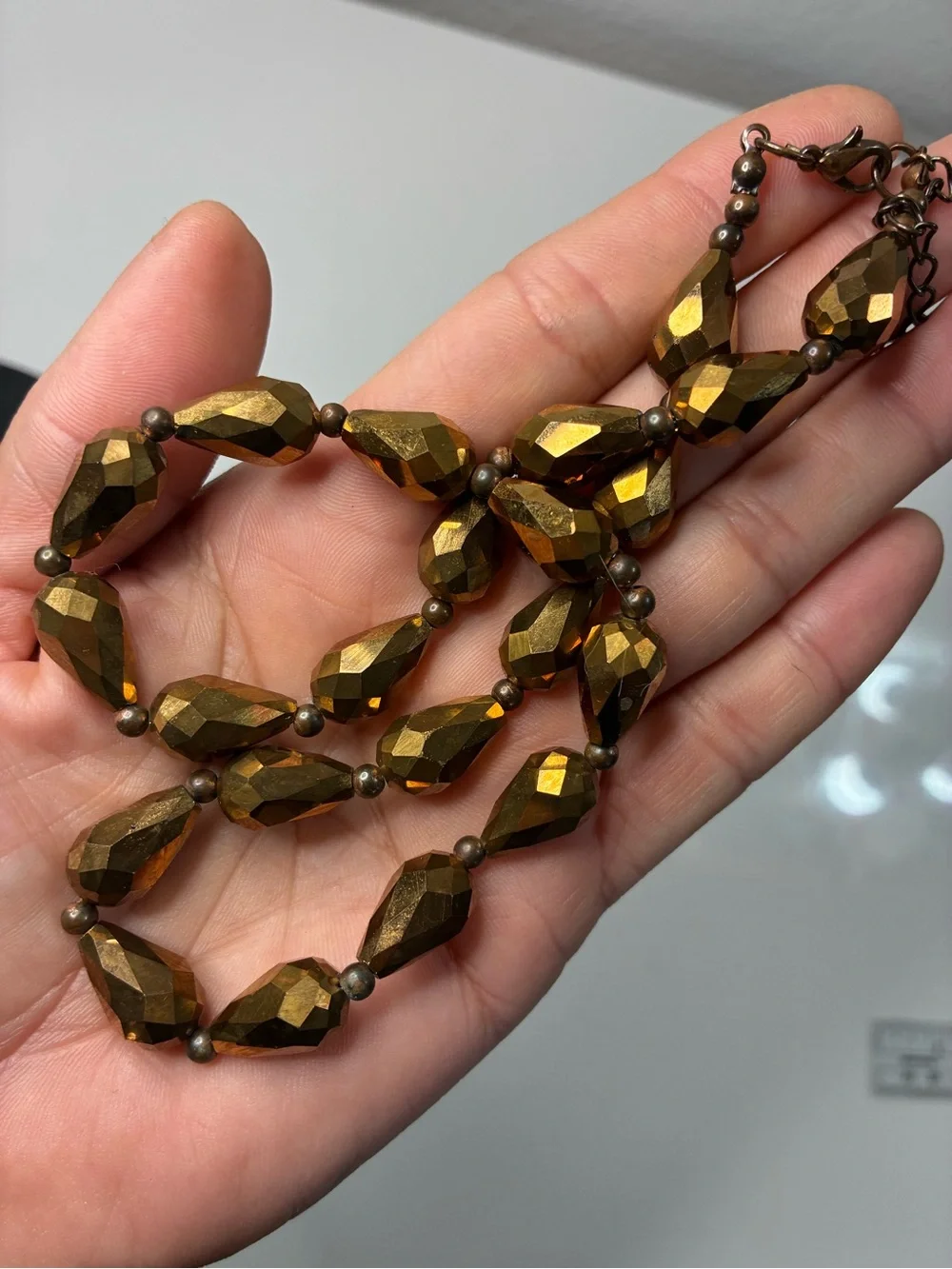 Murano Faceted Mocha Brown Metallic Teardrop Beaded Necklace